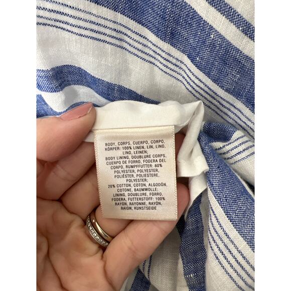 New Anthropologie Maeve Linen Striped Tie Front Pocket Dress Bon Vivant Coastal - Picture 10 of 13